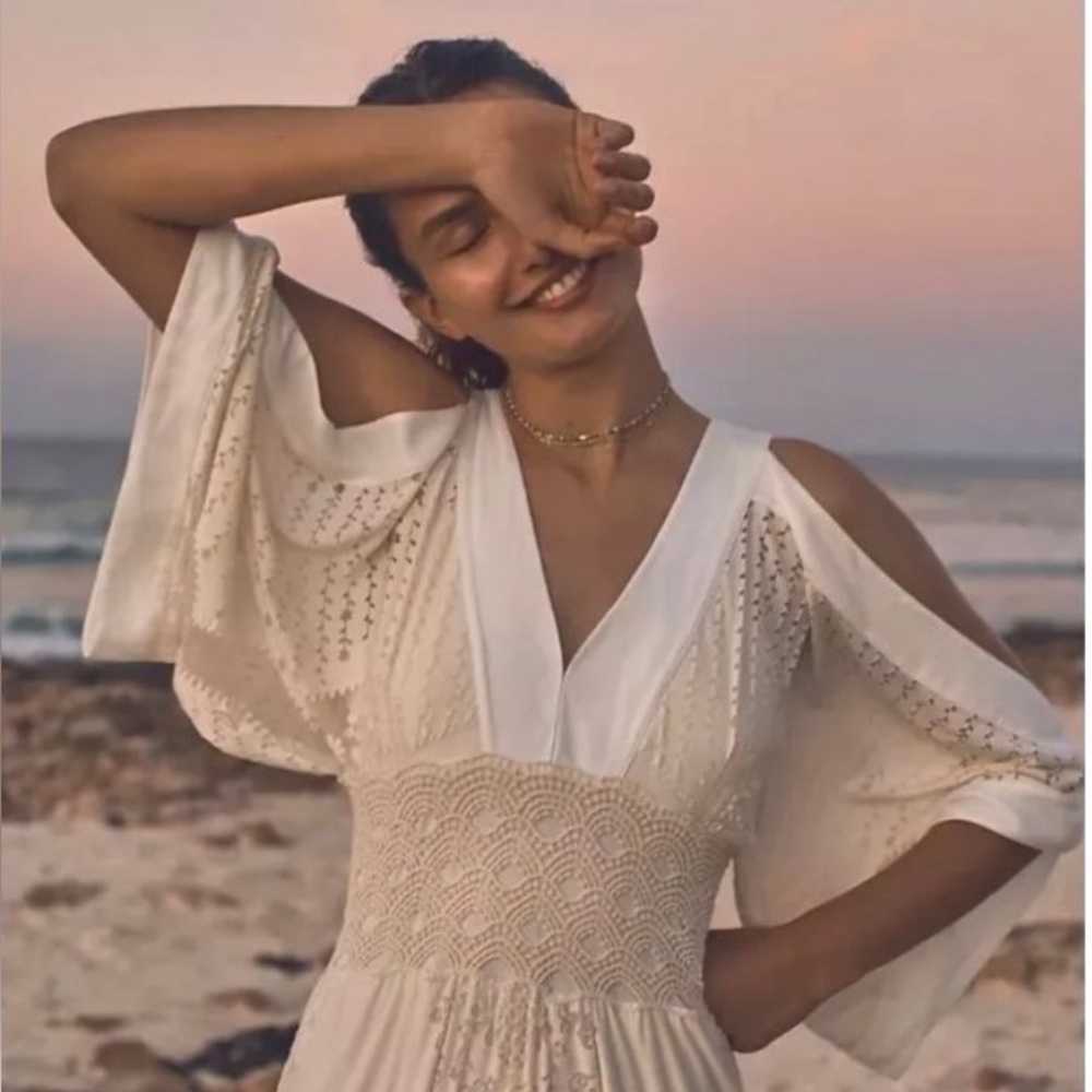 Anthropologie & Farm Rio Solana White Cream Dress, XS, VGUC
